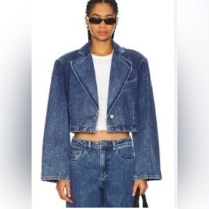 WeWoreWhat Cropped Denim Jacket, Mid/Dark/Light